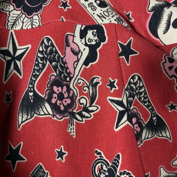 Torrid Women's L Fit & Flare Dress Red Black Novelty Print Pockets Stretch Punk - Picture 6 of 10